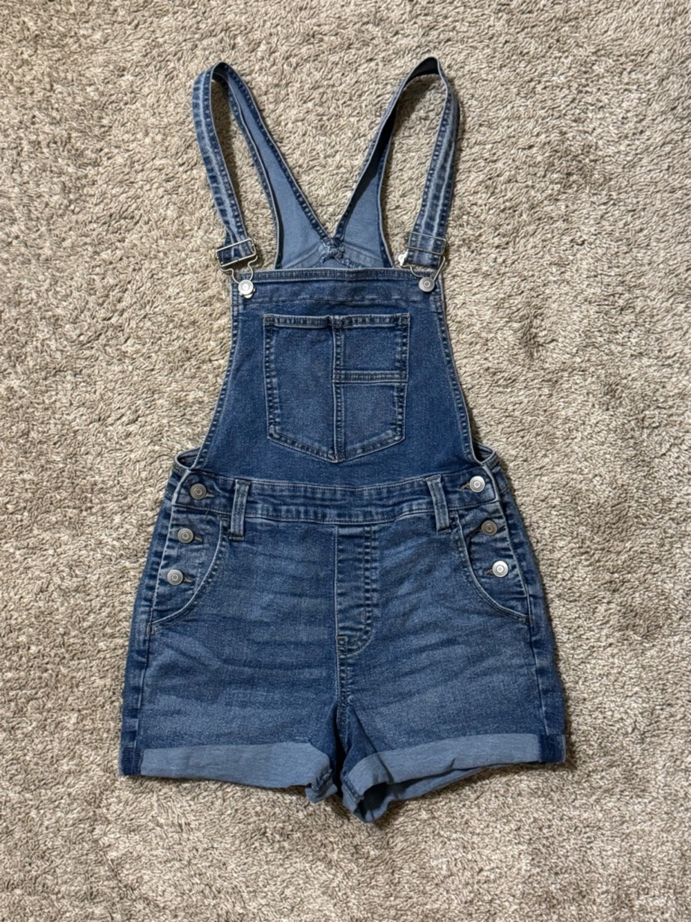 No Boundaries Dark Blue Denim Short Overalls Romper